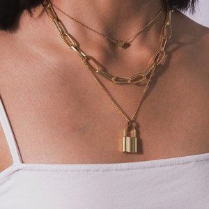 Free People Multi Layer Lock Choker Necklace NWOT